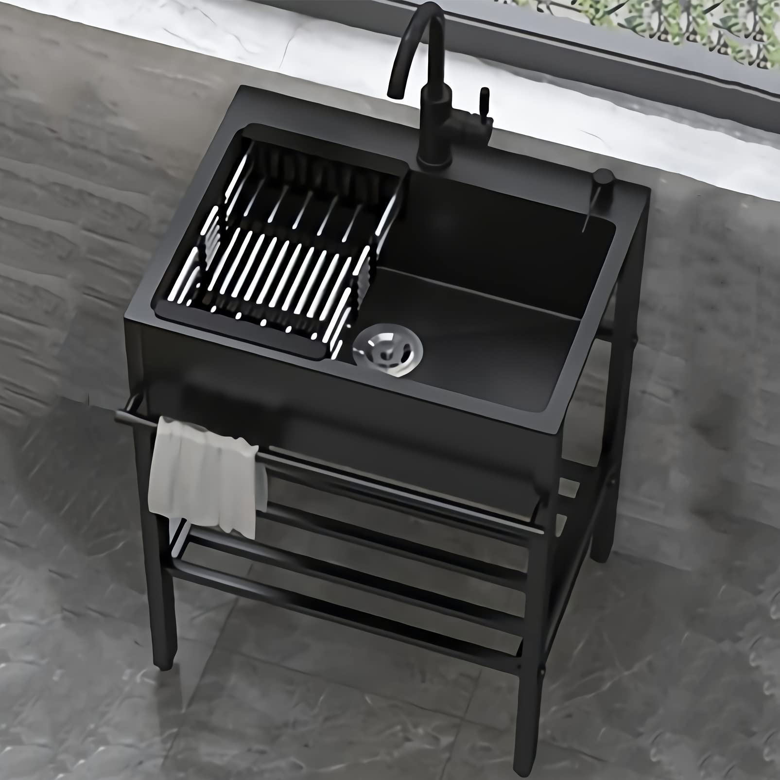 Évier autoportant acier inoxydable noir 60cm lave-mains cuve commerciale