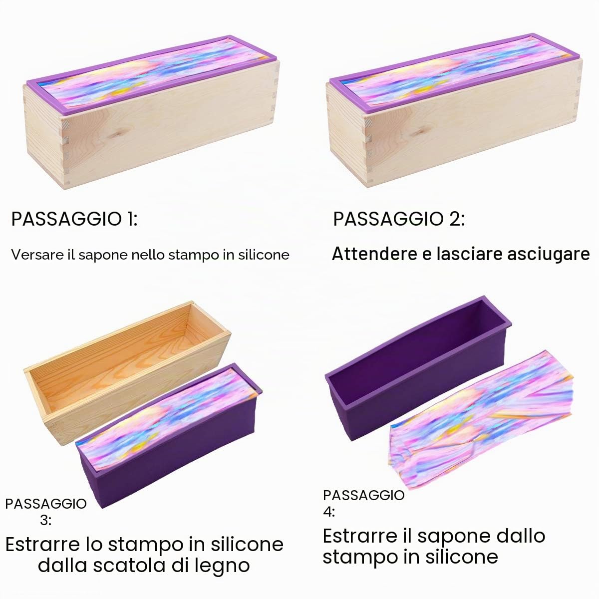 set di stampi per sapone in legno e taglierina per sapone - 2 pezzi di stampo in silicone rettangolo di diverse dimensioni e