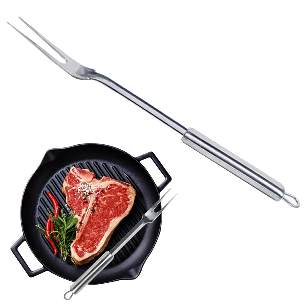 Forchetta per barbecue in acciaio inox con manico ovale forchetta per barbecue con manico lungo e anello appeso per posate può essere lavata in lavastoviglie