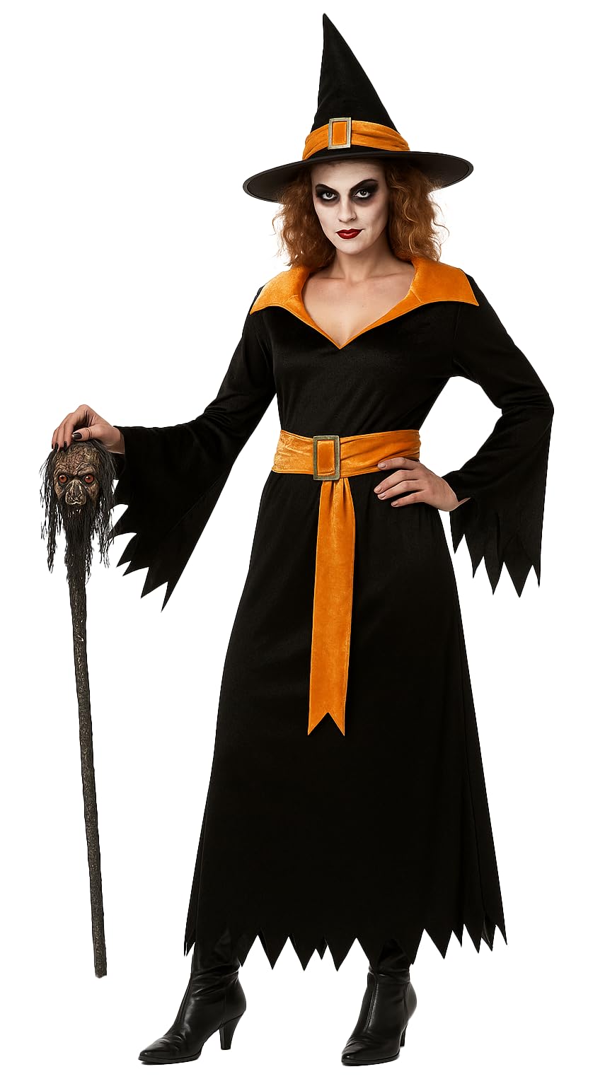 lila schwarzes Hexen Kostüm mit Hexenhut für Damen - Größe M-XXXXL - Fasching Karneval Halloween