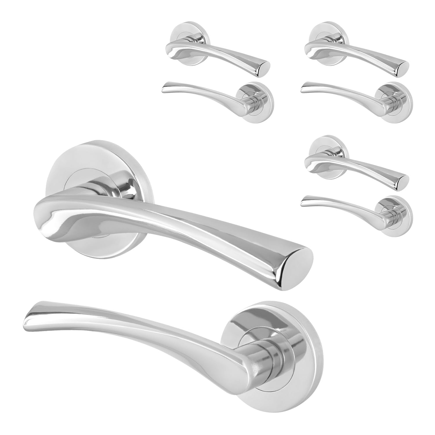 EAI Chrome Internal Door Handle | 4 Pairs Polished Chrome Lever on Rose Round Handles | Novoli Range