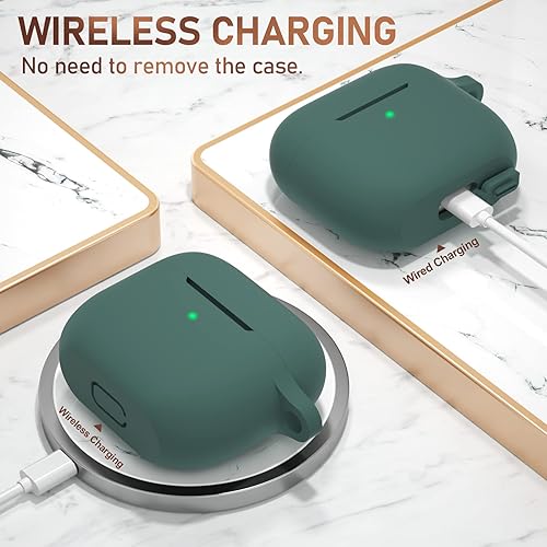 Miniatura 7 de Funda protectora de silicona con llavero, compatible con AirPods de 3 generación (2021), LED frontal visible (verde pino)