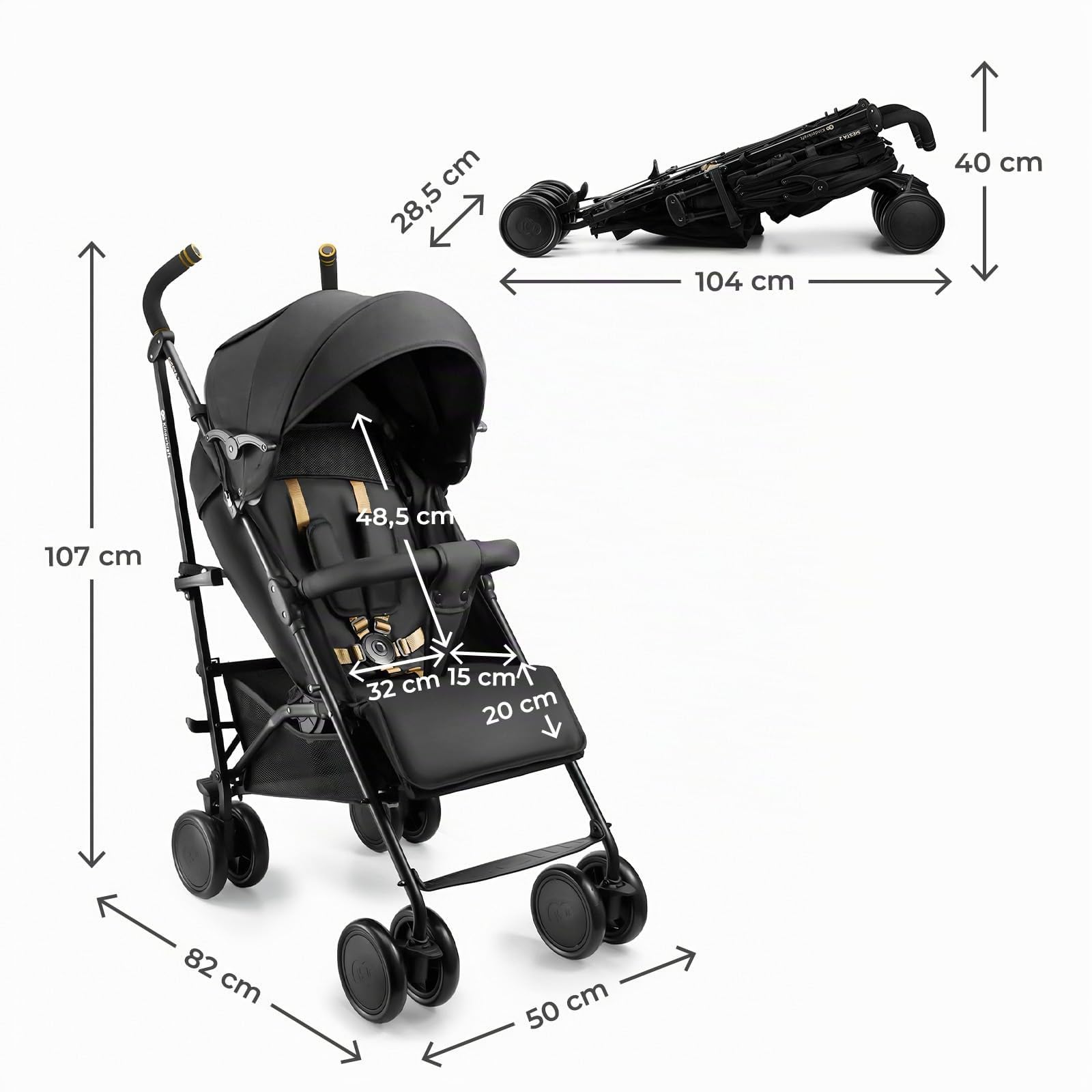 Kinderkraft silla de paseo SIESTA 2 hasta 22 kg, ligera, solo 7,9 kg, plegado tipo paraguas, posición tumbada, reposapiés ajustable, capota transpirable con malla y ventana peekaboo, compacta, Negro
