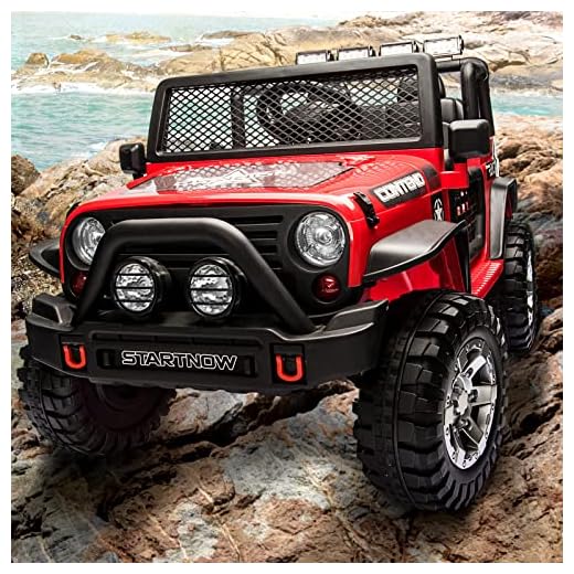 Elbil för barn, 4WD 2x45W motor, 2,4G fjärrkontroll, elbil för barn 2-sits med 12V batteri, LED-lampor, realistiskt horn, musik,Red