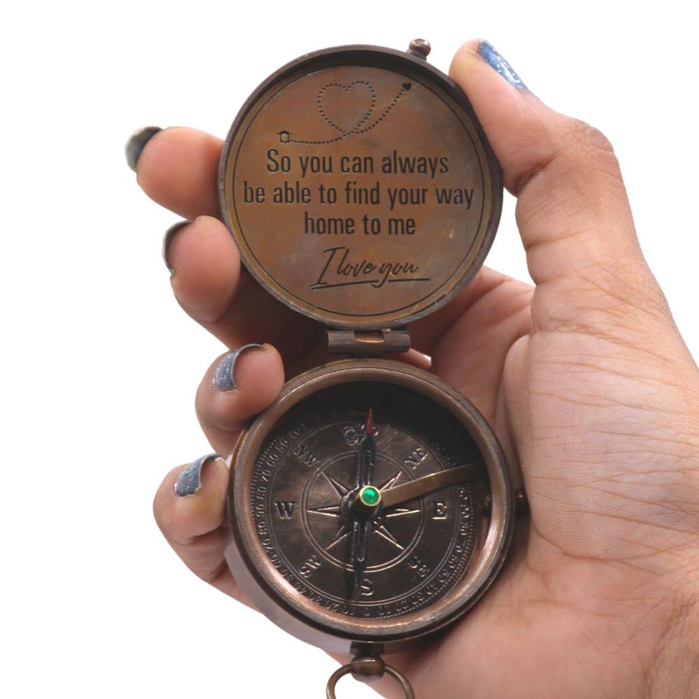 So You Can Always Find Your Way Back Home, Brass Compass Engraved Gifts for Men, Bronze Gifts for Men, Romantic Gifts for Him/Her, Keepsake Gifts for Husband, Personalized Gifts for Men