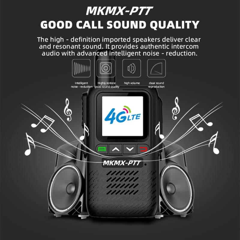 MKMX-PTT Walkie Talkie 4G LTE Szyfrowanie Głosu 6000mAh Kompatybilny z Kartami SIM 152 Krajów Prognoza Pogody Wysokiej Jakości Dźwięk Czarny (1)
