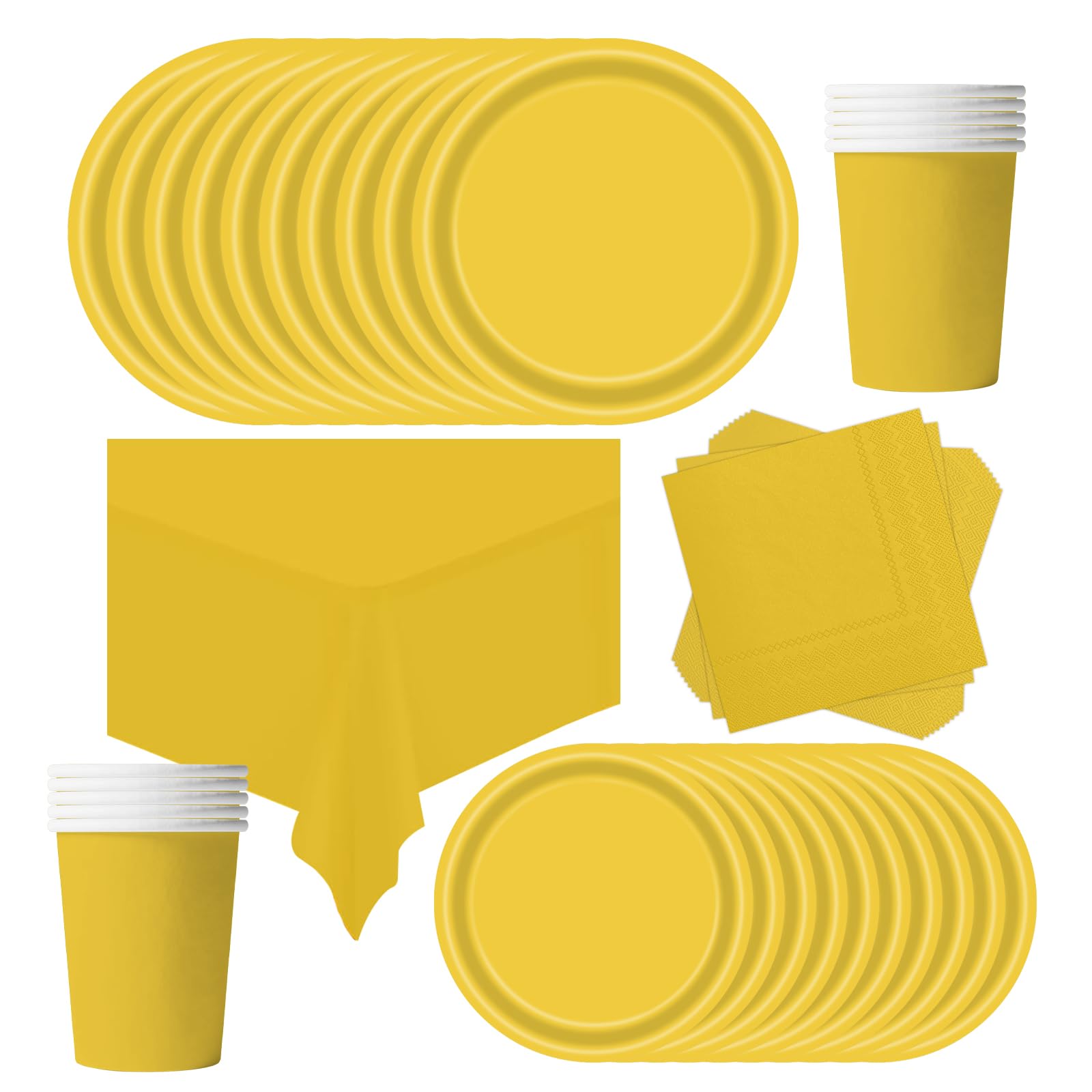 Set Stoviglie Per Feste POPOYU 69 Pezzi Giallo - Piatti, Bicchieri, Tovaglioli E Tovaglia Per 16 Ospiti | Compleanni, Matrimoni
