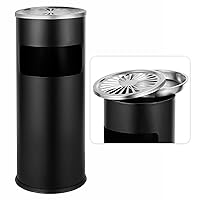 Vista 11 de Bote de basura para exteriores, contenedor de basura redondo de acero inoxidable con cubo interior extraíble para desecho, contenedor de basura