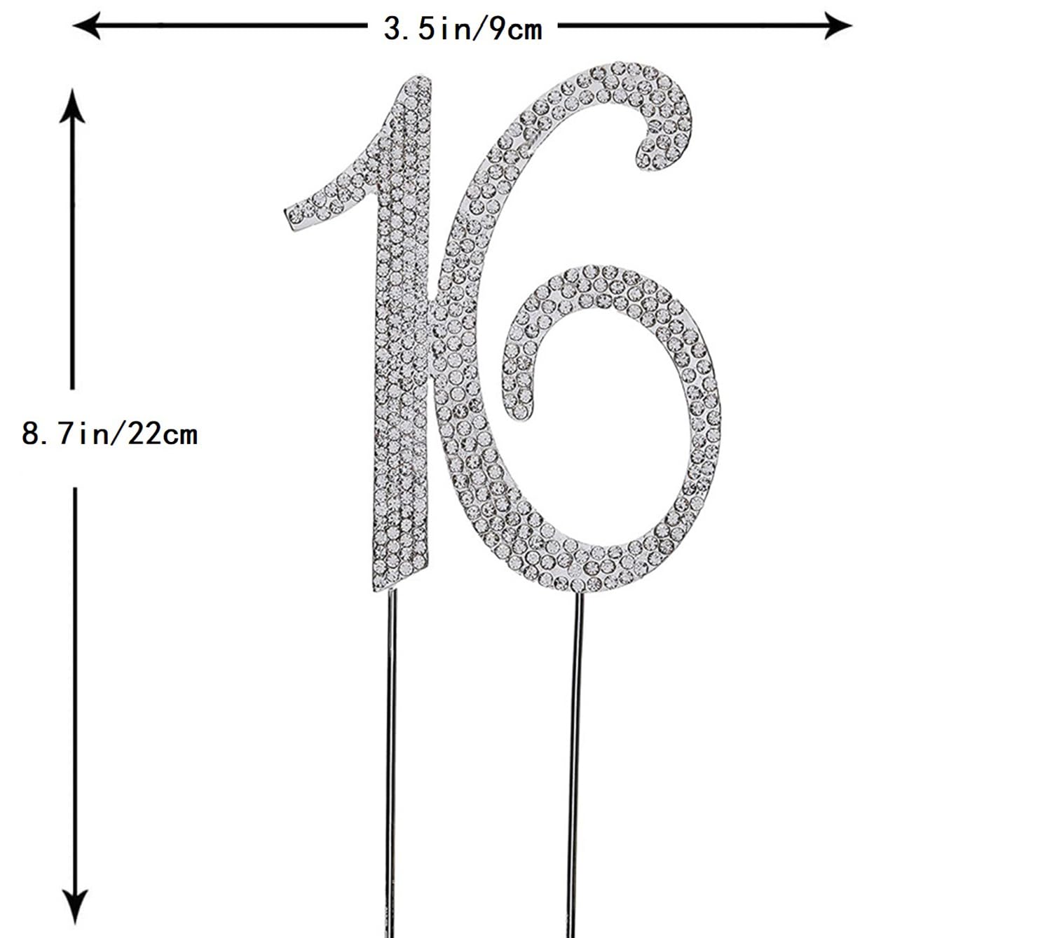Number 16 Happy Birthday Cake Toppers for Girls & Women 16th Birthday Cake Topper Sign Sixteen Party Supplies (Silver)