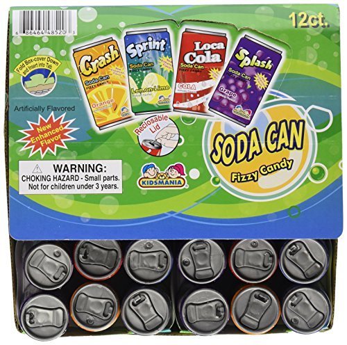 Kidsmania Soda Can Fizzy Candy 72 Can Variety Pack 17.78 Oz (2 Units Per Order)