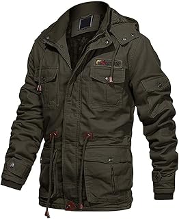 EKLENTSON Giacca militare in cotone da uomo Cappotti in pile invernali con zip completa e spessore caldo Multi tasca Outwear con cappuccio rimovibile