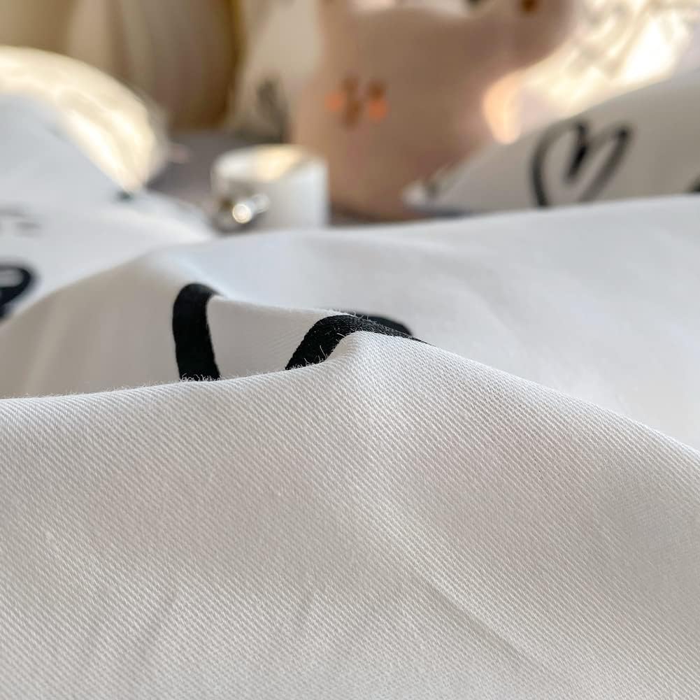 BlueBlue Hearts Kids Duvet Cover Set Twin 100% Cotton Bedding for Boys Girls Teens Single Bed Cartoon Kawaii Black White Heart Love Pattern 1 Cute Comforter Cover 2 Pillowcase (Twin)