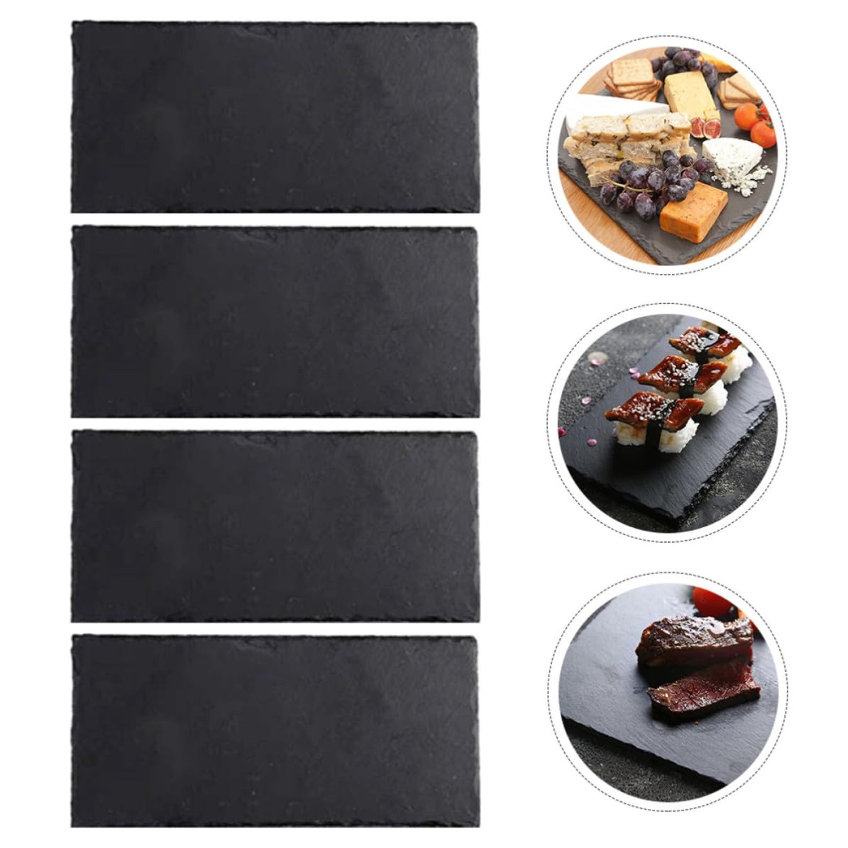 INOOMP Rectangulaire Assiette de Sushis en Ardoise Naturelle 4 Pièces