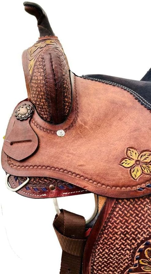 Horse Saddle Leather Western Barrel Racing Handmade Premium Comfort Horse Saddle for Best Riding Trail Equestrian Tooled Carved Size: 10-18 inches Seat Available, UG26