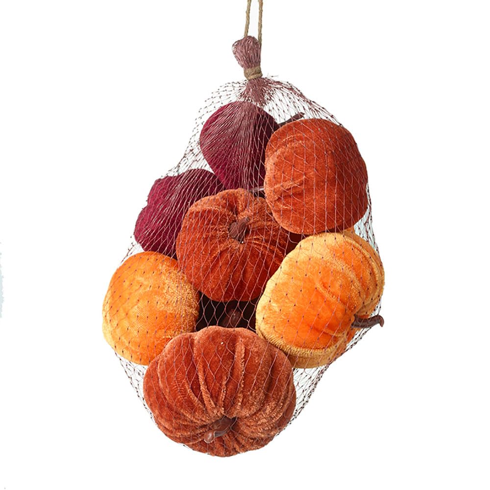 Floristrywarehouse Mixed Bag Of 8 Velvet Autumn Pumpkin Gourds Brown Stalk 6 To 9Cm Wide Orange Mix