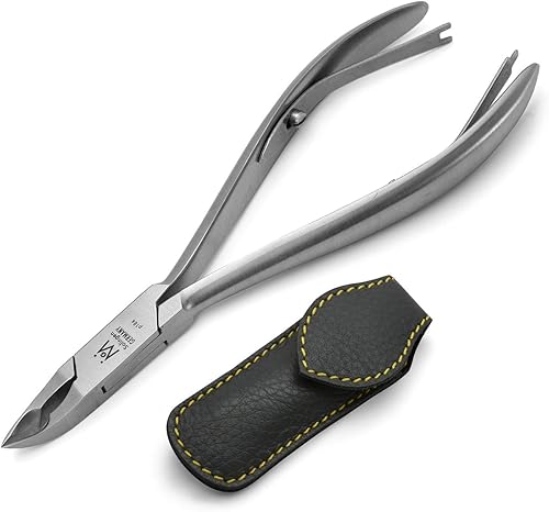 GERMANIKURE - Pinzas para uñas de pie encarnadas en funda de piel - Herramientas profesionales de pedicura - Cortadores de esquina para podología,