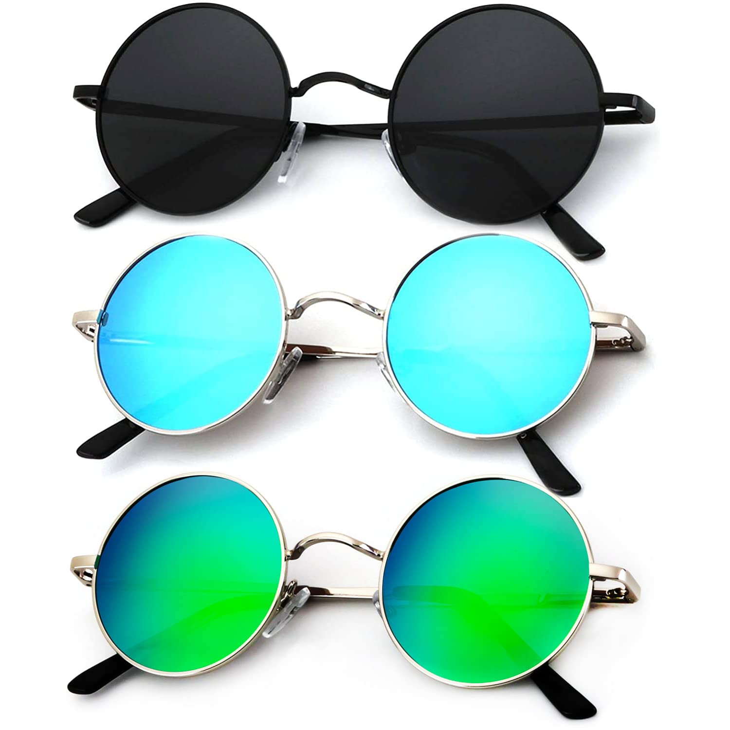 KALIYADI Round Polarized Sunglasses for Men Women Halloween Costume Retro Metal Hippie Circle Style Sun Glasses UV Protection