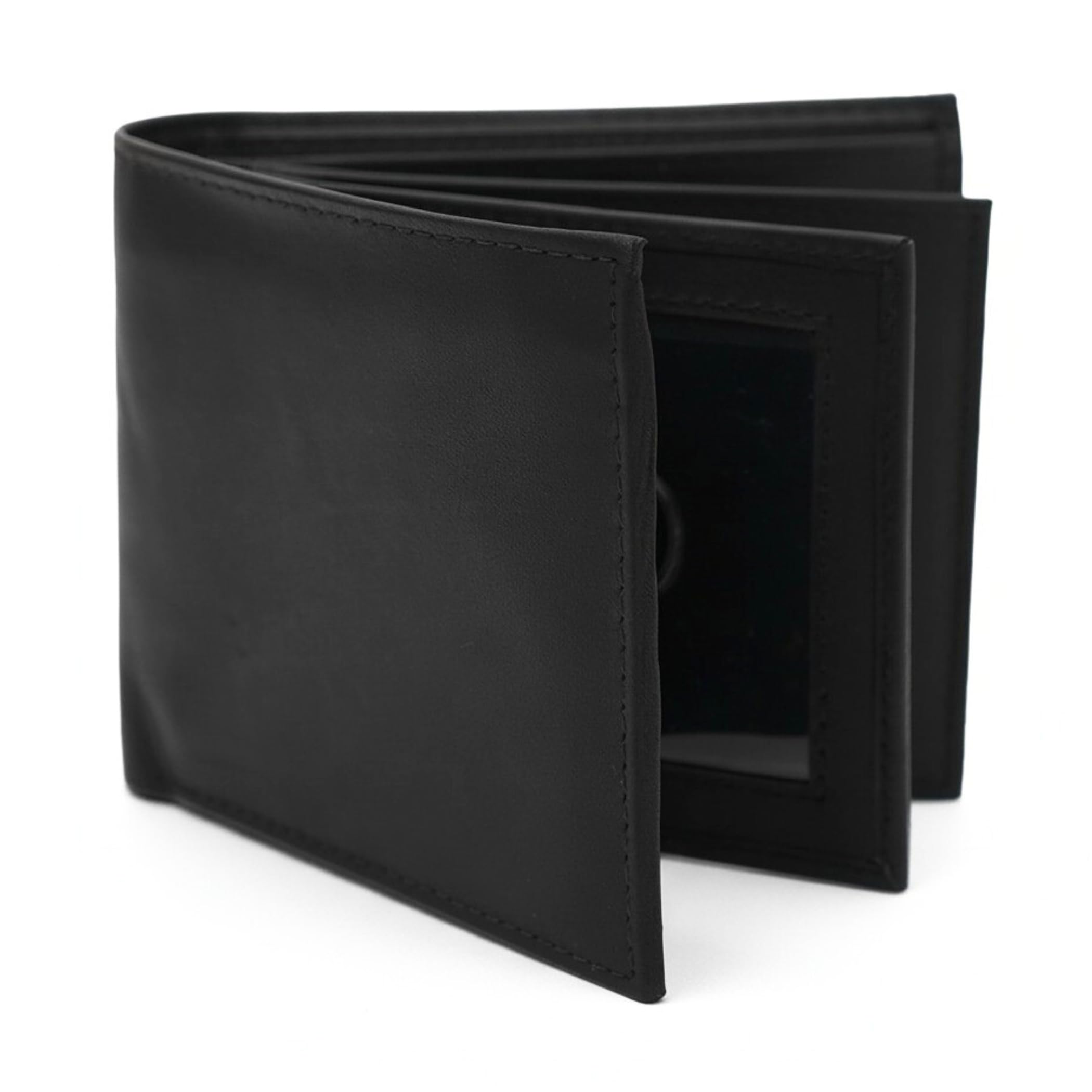 AG Wallets Men’s Bifold Leather Wallet with Double Center Flap, 3 ID Windows, RFID Blocking, Zipper Coin Pocket - Slim Men’s Wallet, Black