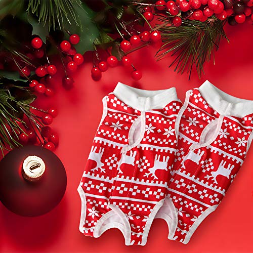 Cat Professional Recovery Suit for Abdominal Wounds or Skin Diseases, E-Collar Alternative for Cats and Dogs, After Surgery Wear, Pajama Suit (L, Christmas Red)