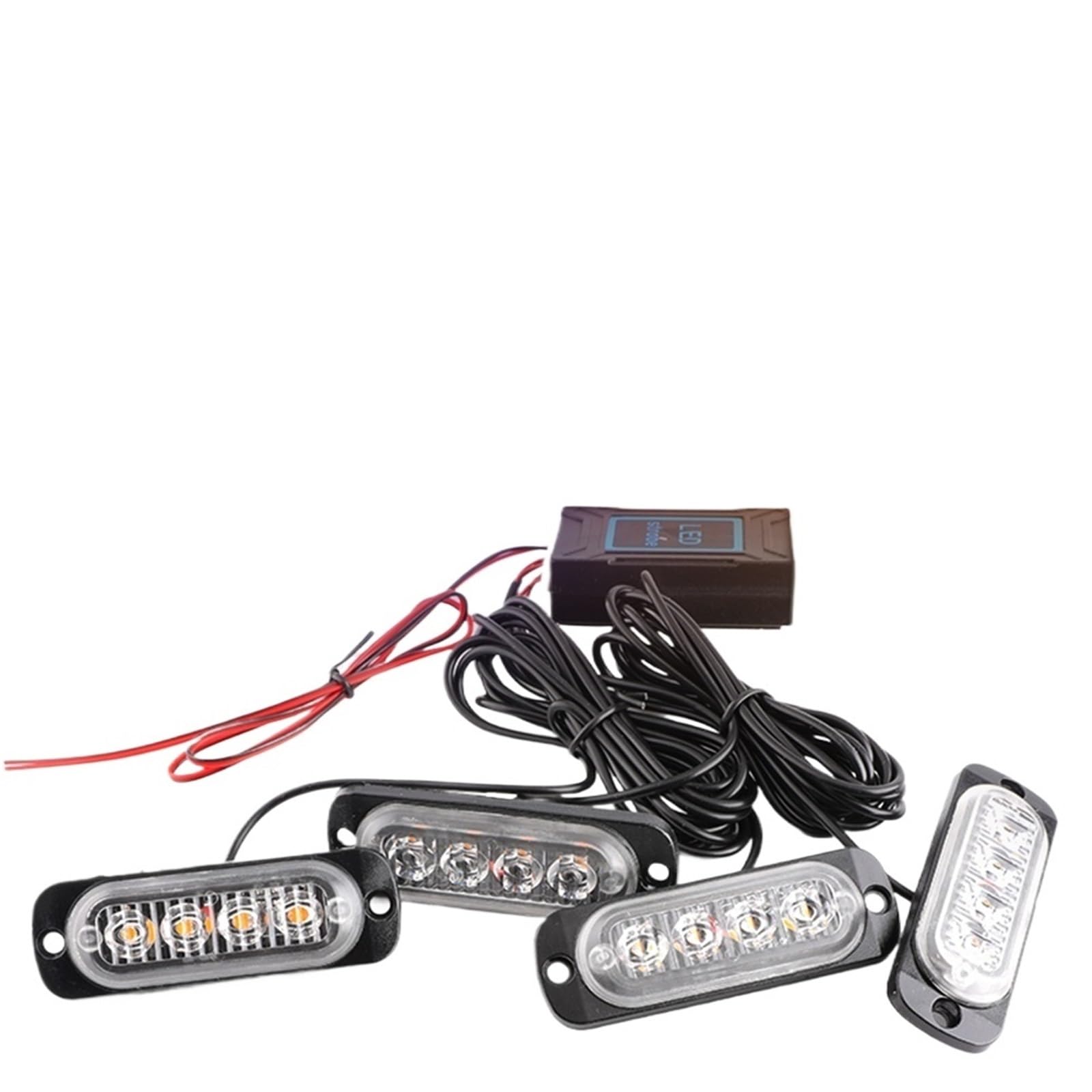 4 luces estroboscópicas de emergencia for parrilla, delgadas, de advertencia, policía, con baliza LED intermitente for vehículos, SUV y autos, 12V(Blue Red)