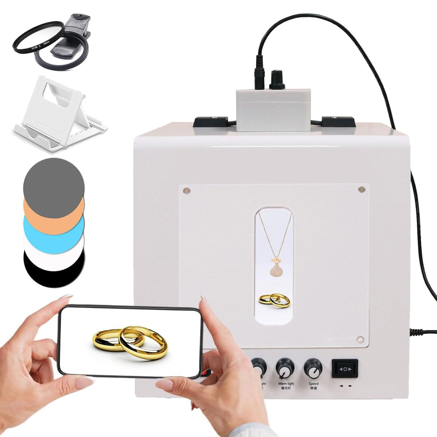 Mini pudełko oświetleniowe do studia fotograficznego, ściemniany namiot fotograficzny z obrotowym gramofonem o 360°, regulowana jasność, zestaw do fotografowania biżuterii, softbox do profesjonalnej