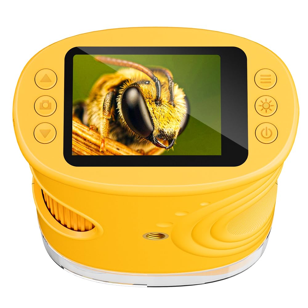 Microscopio per bambini, Temodu Microscopio Digitale da 2.0‘’, Elettronico Portatile 1000X con 8 luci LED Regolabili, può essere utilizzato come regalo di compleanno o di Natale 3 agli