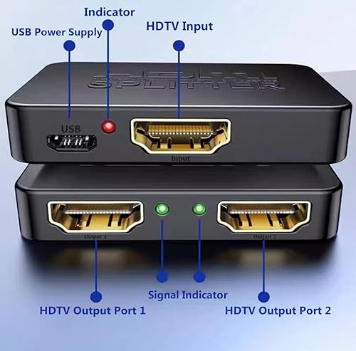 Miniatura 2 de Divisor HDMI 1 en 2 salidas, divisor HDMI 4K a 60Hz, amplificador de distribución HDMI para monitores duplicadossolo espejo, Full HD 1080P 3D con