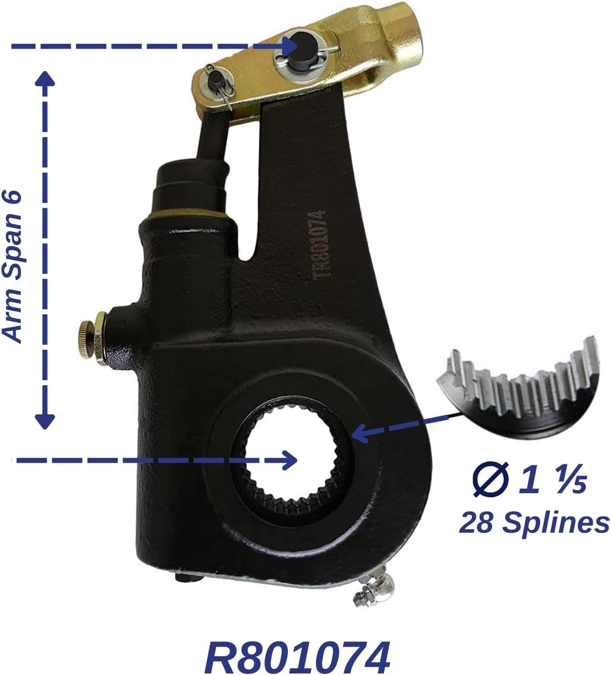 6 x Automatic Slack Adjuster 1.5"x28 Spline 6" Lever Replaces Meritor R801074 (6 x TR801074)