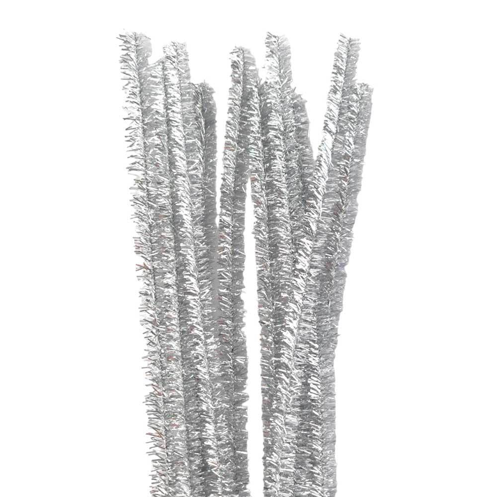 Crafty Capers Silver Tinsel | 10 Extra Long Pipecleaners | 50cm Long | 9mm Wide