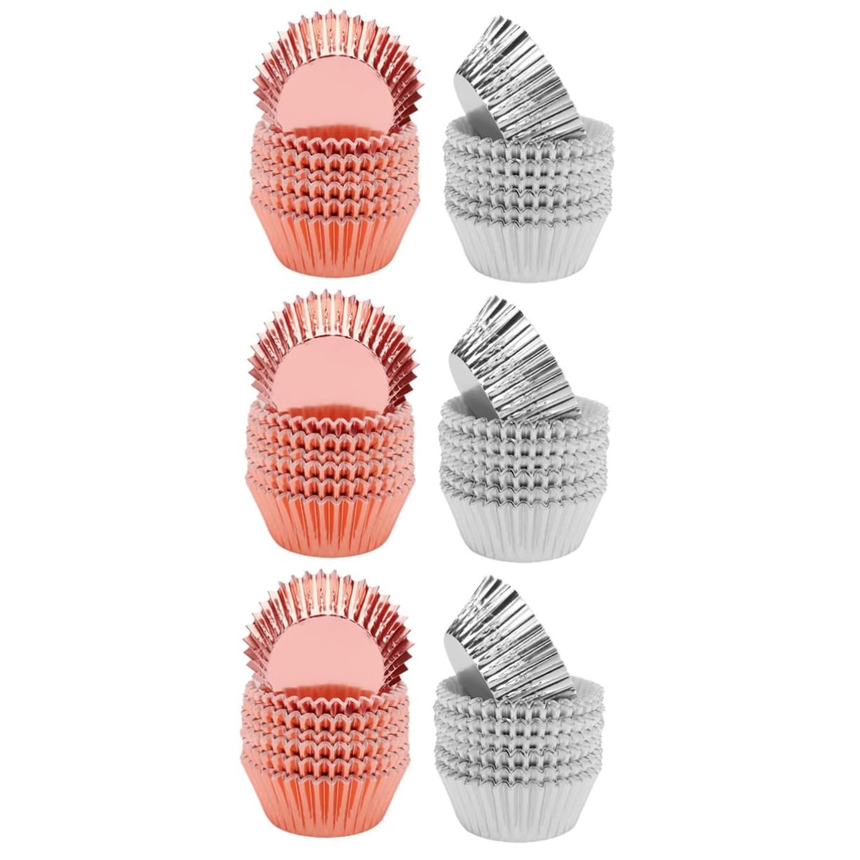 Cabilock 3 Series Copa Para Pasteles Y Postres Metálico Grueso Color Plata Y Rosa Revestimientos Resistentes Para Muffins Y Cupcakes Para Fiestas Y Celebraciones 200 Piezas*3