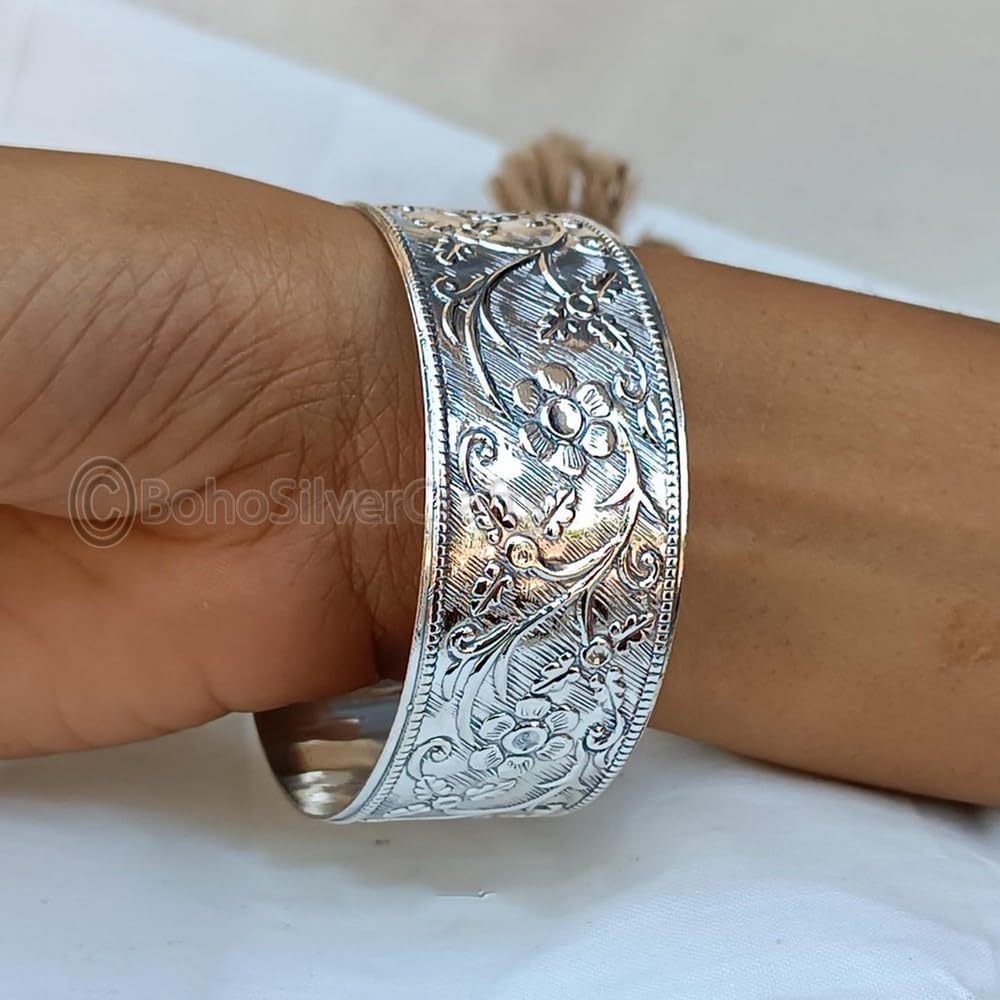 Handmade Sterling Silver Bangle, 925 Solid Silver Jewelry, Designer Cuff for Women, Promise Day Gift