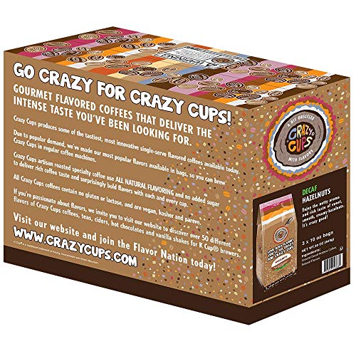 Crazy Cups Flavored Decaf Ground Coffee, Hazelnut Coffee Flavored Ground Coffee, Decaffeinated Coffee For Brewing Decaf Coffee Ground Hot Or Iced Coffee, 10 Oz Bag #TOP5
