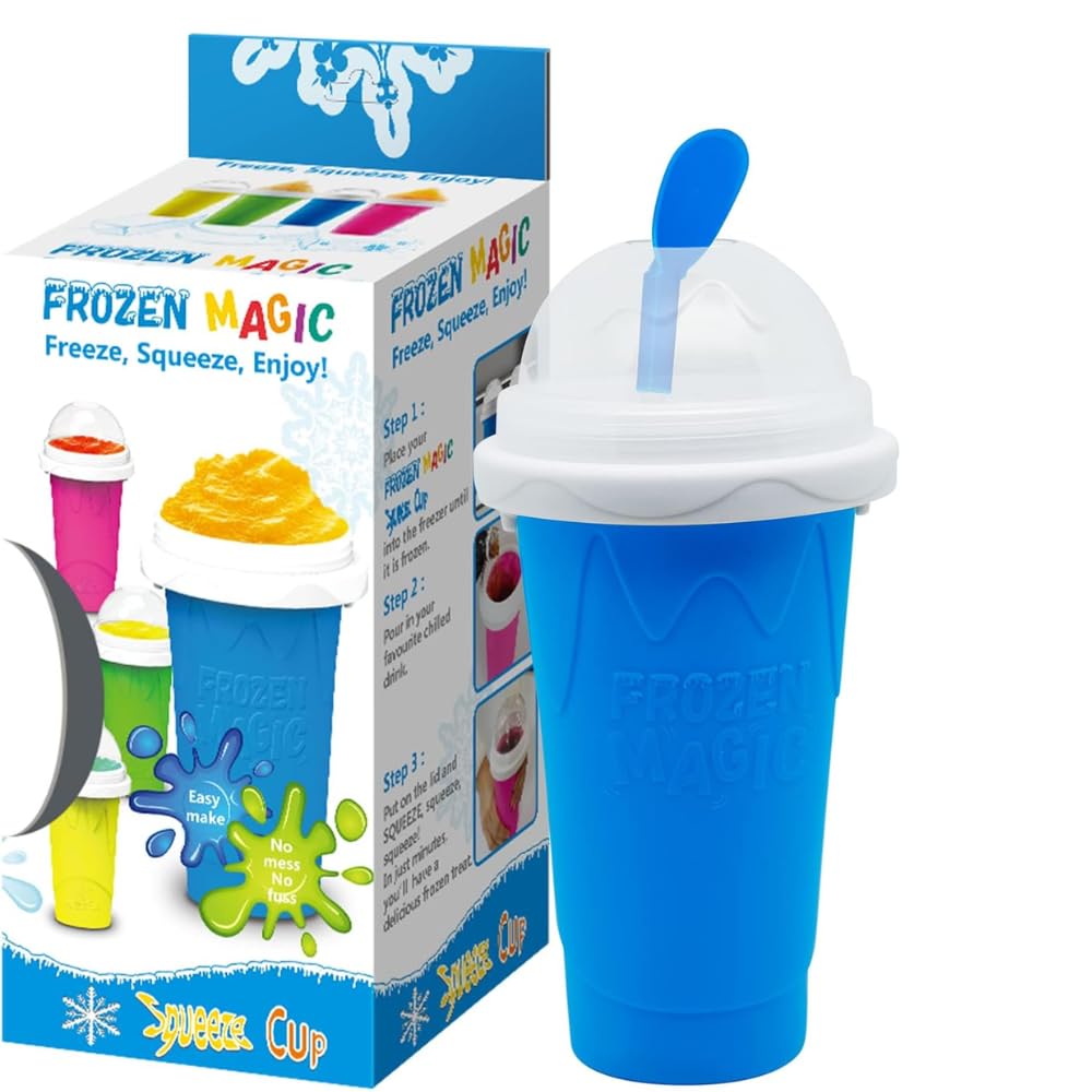 ZR Solutions Slushy Maker Cup 15.8oz | Magic Slushy Squeeze Cup for Frozen Smoothies, Milkshakes & Ice Cream | Double Layer Silicone DIY Slushie Maker for Kids & Family (Bule)
