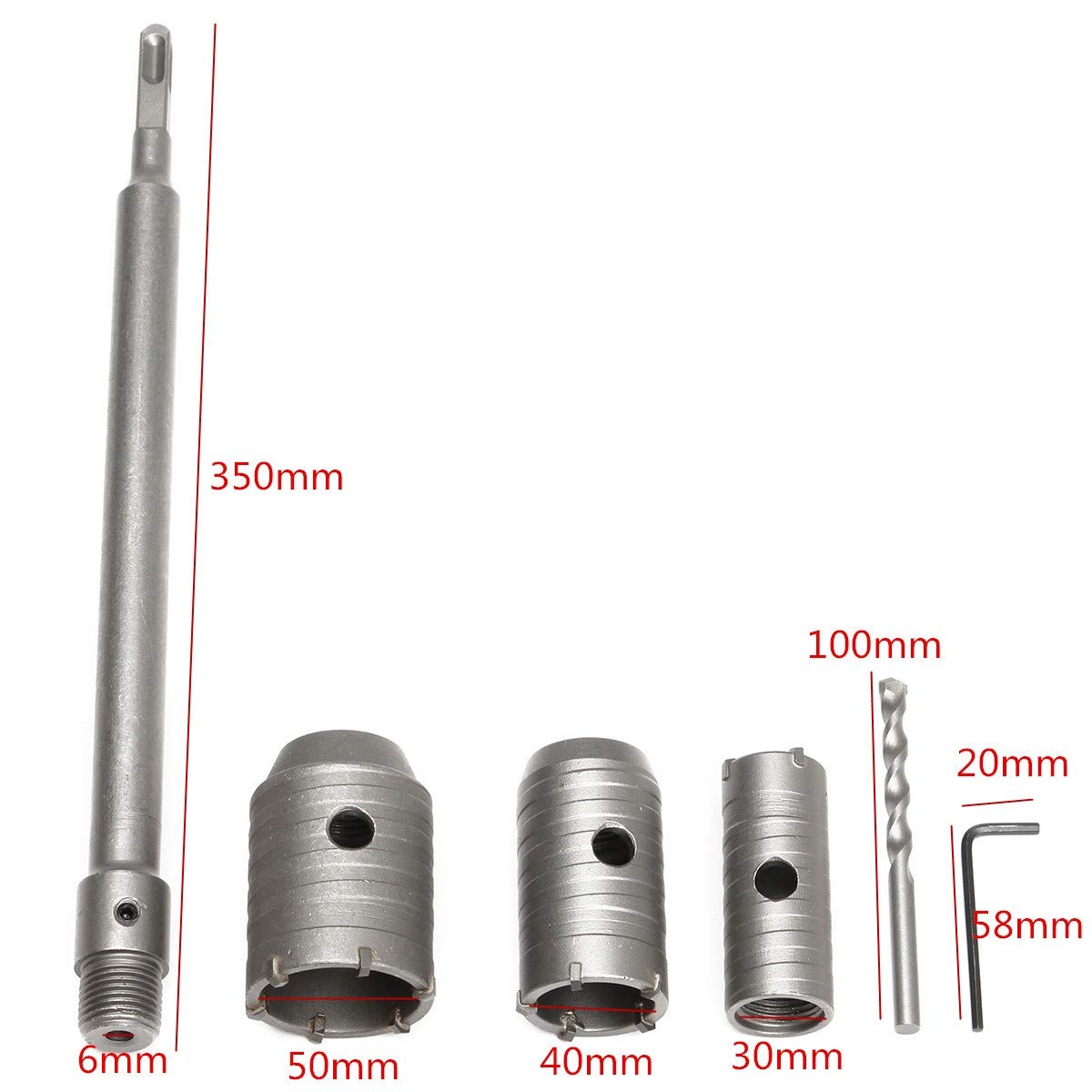 3 Stück/Set 30/40/50 mm Betonlochsäge-Wandbohrer, 350 mm SDS-Plus-Schaft-Pleuelstange, Hartmetallspitze, Steinbohrer