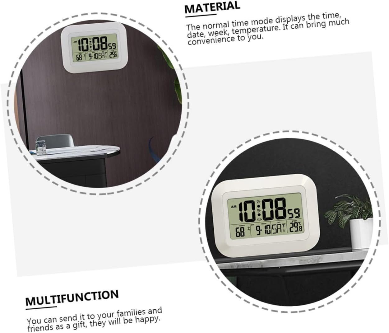 PRETYZOOM 1Pc Hanging Electronic Alarm Clock Multi Functional Wall Mounted Design with Date Temperature Humidity Display for Home and Office Use Finish