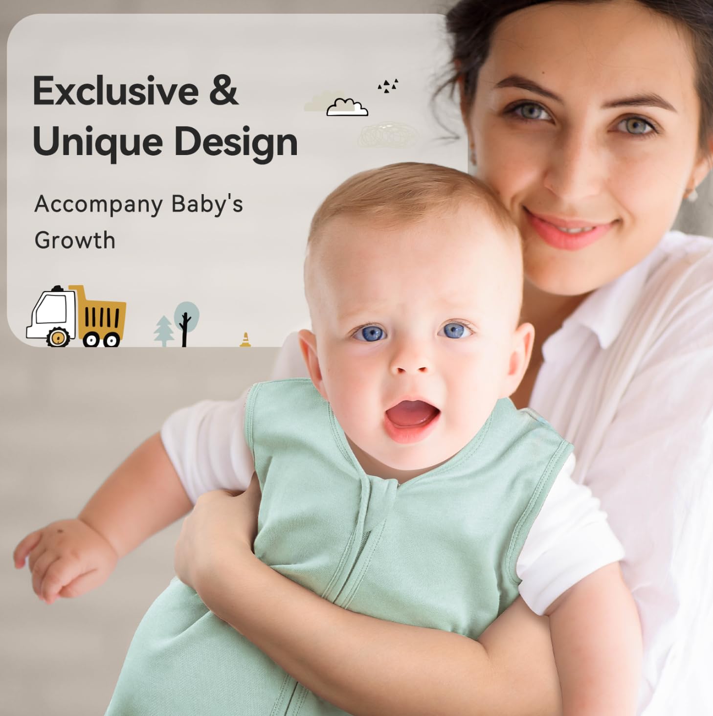 Baby Sleep Sack 0-6 Months 0.5 Tog Wearable Blanket Baby, 3 Pack 100% Cotton Lightweight Sleeping Sack with 2-Way Zipper for Newborn Infant Excavator - Image 7