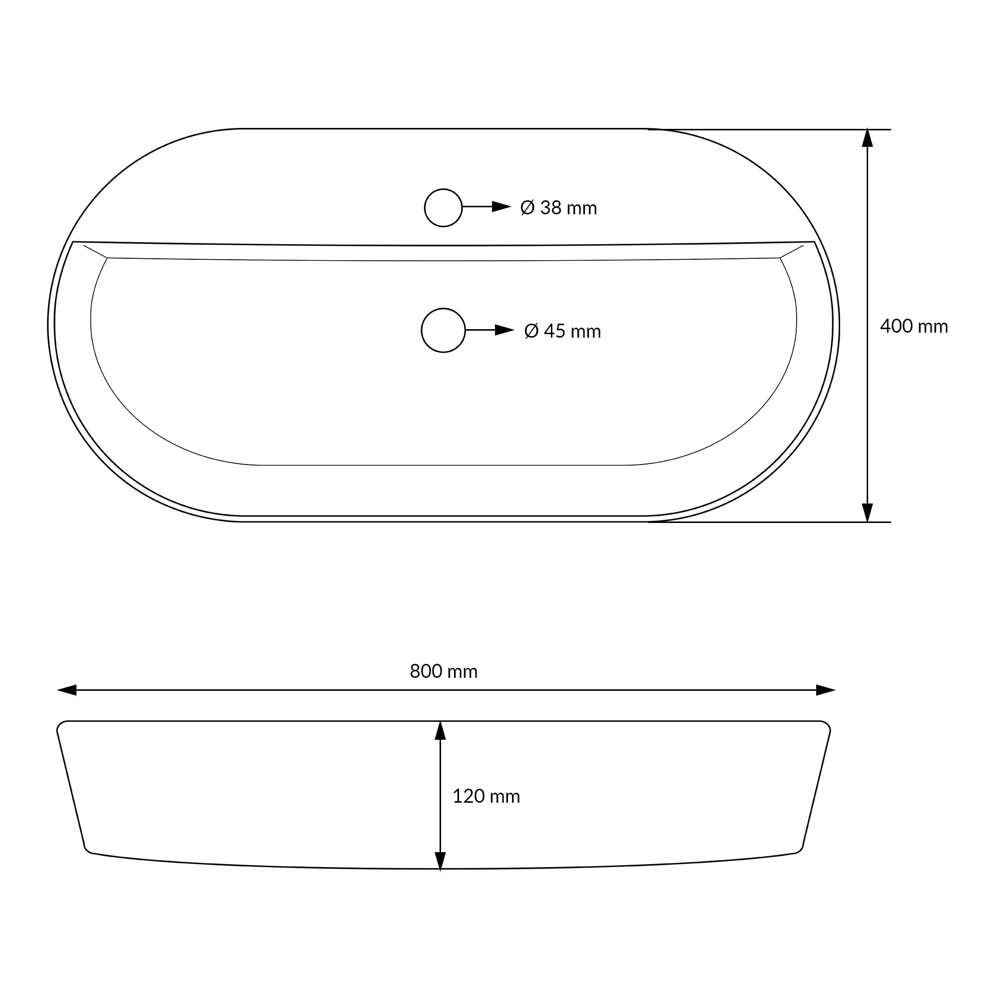 LuxeBath Waschbecken Keramik 800x400x120 mm oval Weiß mit Ablaufgarnitur Silber, Aufsatzwaschbecken für Badezimmer/Gäste-WC, Modernes Aufsatzbecken, Waschtisch Waschschale Waschplatz Handwaschbecken
