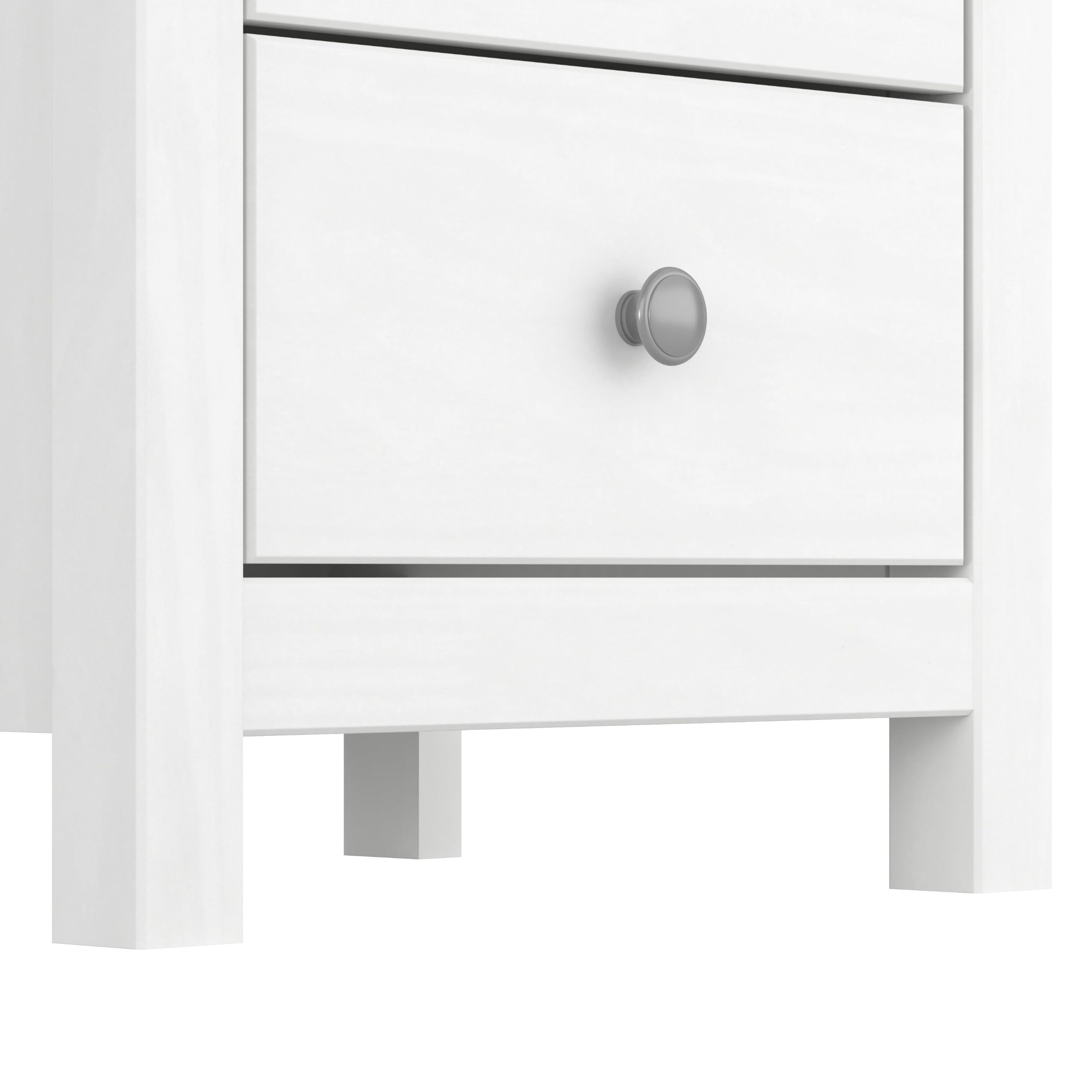 Mesita de Noche 3 cajones Serie Alme – Madera de Pino Macizo Color Blanco Lavado – Cajonera Moderna Auxiliar Dormitorio – 63x43x35 cm