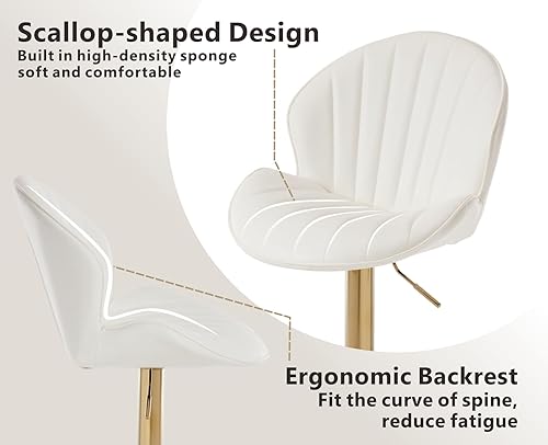 Miniatura 4 de CIMOTA Juego de 2 taburetes de bar blancos de piel sintética, sillas de bar de altura ajustable, taburetes de bar giratorios modernos con forma de