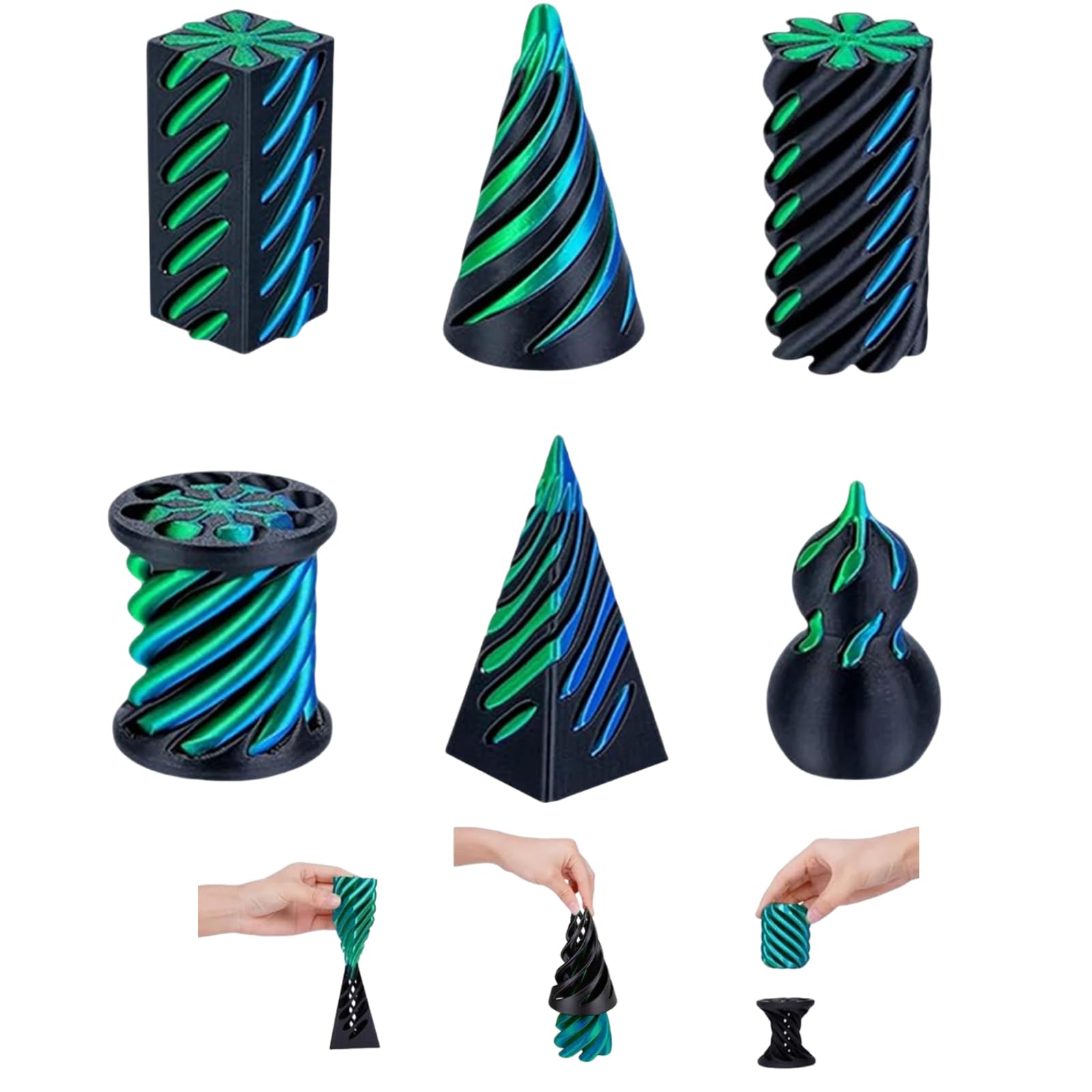 6 PCS 3D Printed Fidget Toy, Impossible Cone Spiral Cone Fidget Toy, 3D Printed Spiral Fidgets Toys Stress Relief Fidgets Toys Set to Relief Anxiety and Enhance Focus (D) — image 1