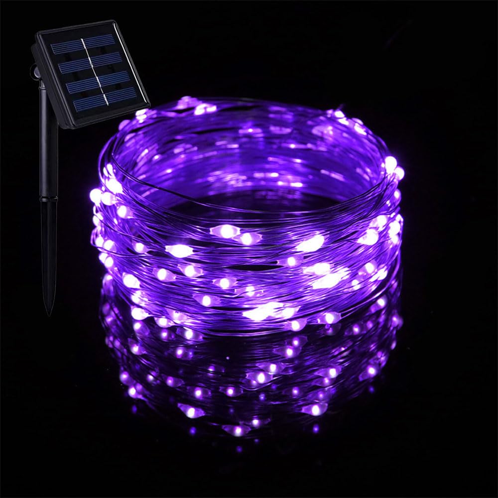 Treer Solar Outdoor Fairy Lights, Solar Powered Copper Wire Garden Lights, Outside IP65 Waterproof Garden Ornaments Outdoor LED String Lighting for Wedding Yard Patio (Purple,7m)