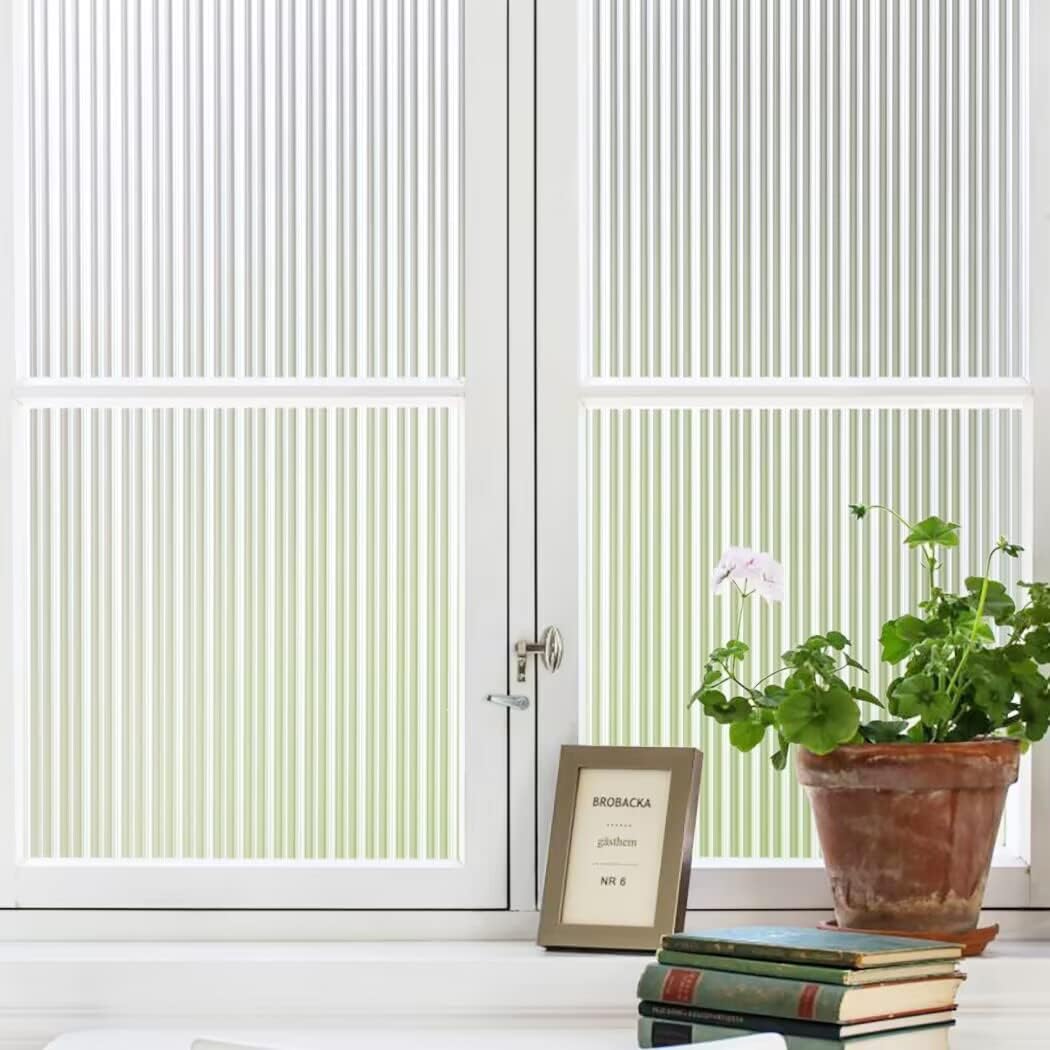 Kromapolis Reeded Privacy Film - Frosted Glass Tint, Decorative Window Decals for Home & Office, UV Blocking, Non-Adhesive 23.6" x 78.7"