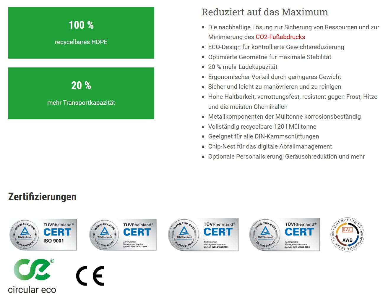 120 L Mülleimer SULO mülltonne Recycling Mülleimer mit Deckel Grau (22068)