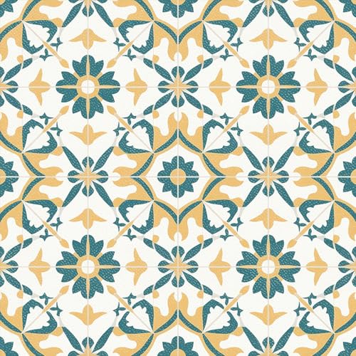 HOMETITUTE 10PCS 12x12 Inch Retro Yellow and Teal Repeating Floral