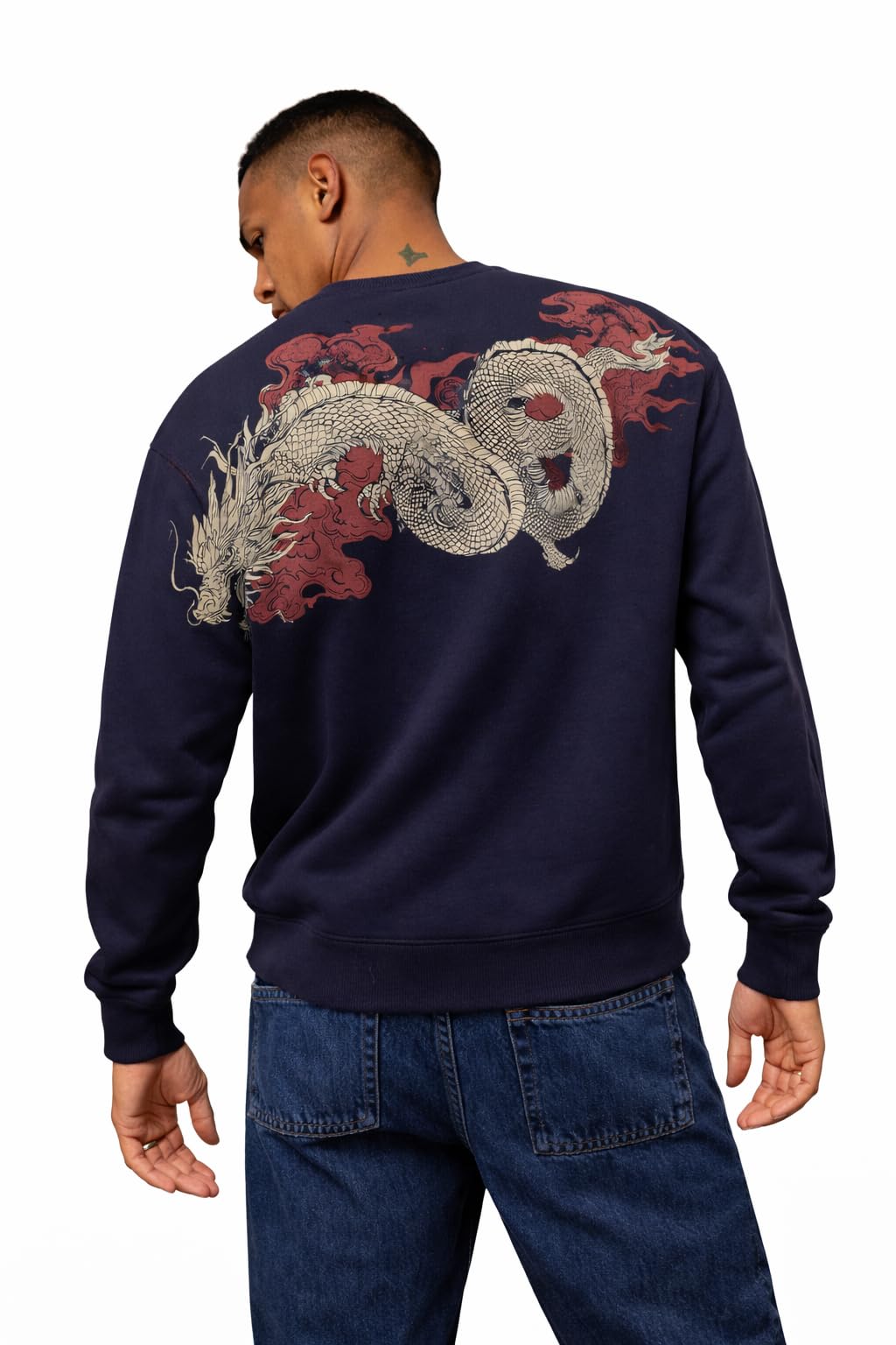 the souled store Year of The Dragon Men and Boys Long Sleeve Round Neck Navy Blue Graphic Printed Cotton Polyester Blend Drop Shoulder Streetwear Trendy Winter Ready Oversized Sweatshirt-picture-26