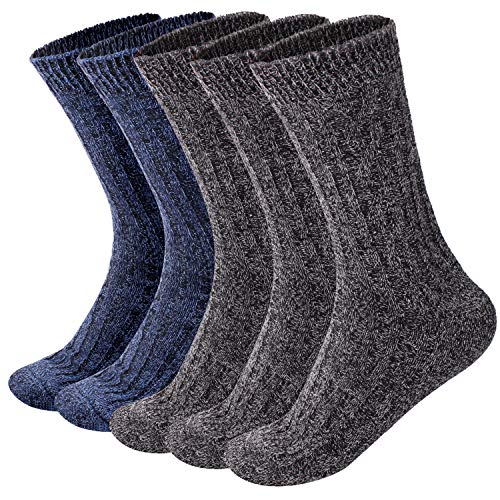 ElifeAcc - Calcetines para hombre (lana gruesa, 45-50, 5 pares) Negro 3 + azul marino 2 45/50 EU