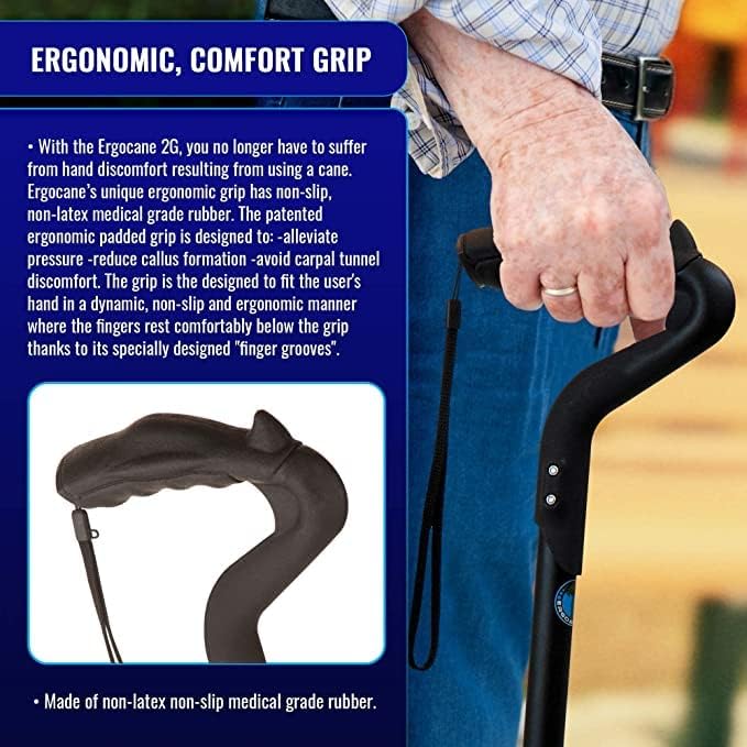 Ergocane 2G de Ergoactives como se ve en la televisión Amortiguador de golpes totalmente ajustable ergonómico negro mate con luz LED incluida
