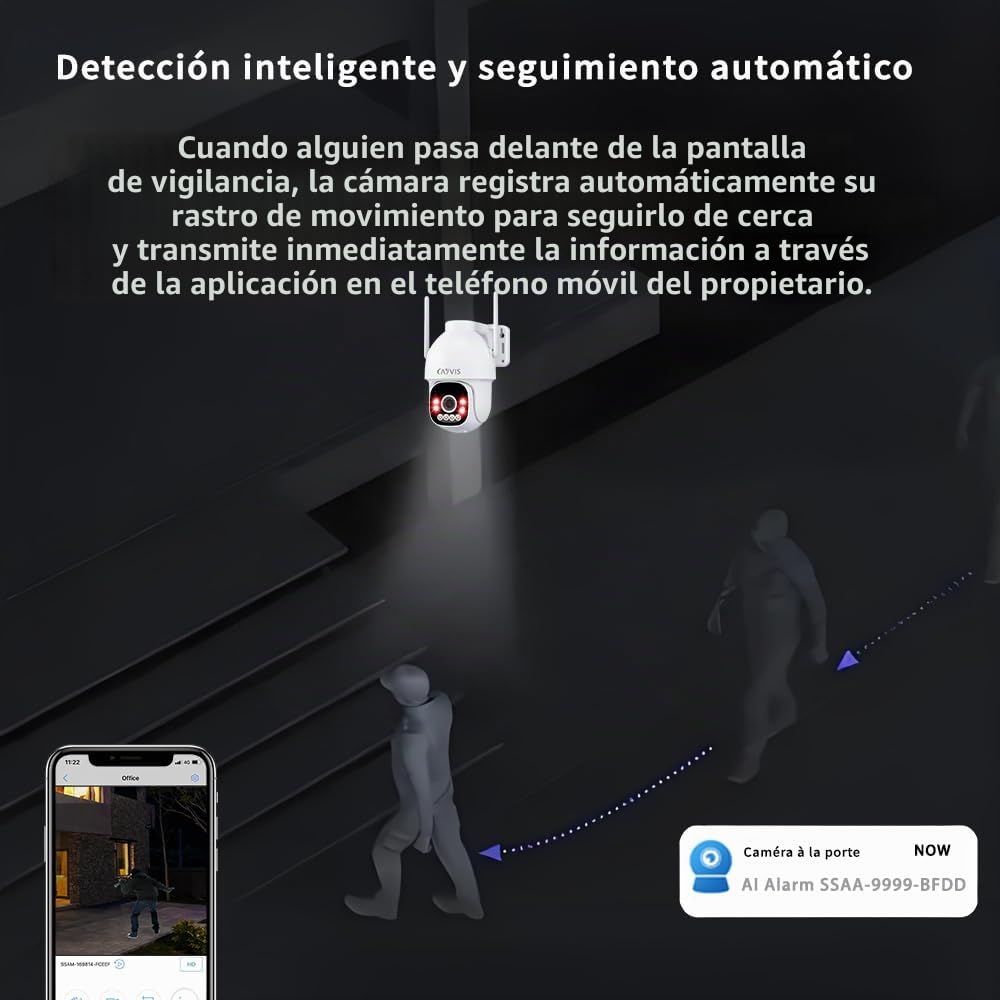 4K 8MP Camara de Vigilancia Exterior WiFi, 2,4/5GHz IP Camara Seguridad Exteriorcon con Detección Humana/Vehículo, Seguimiento Automático, Luz de Alarma Roja-Azul, Visión Nocturna Colorida IP66