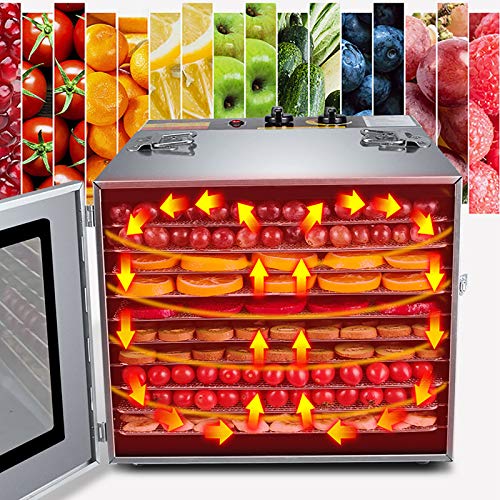 Edelstahl Dörrautomat Dörrgerät, Küchenminis Food Dehydrator mit 6/10 Einlegefächer, 35-90℃, Dehydrator Food Dryer, 12/24h-Timer (10) – Bild 3