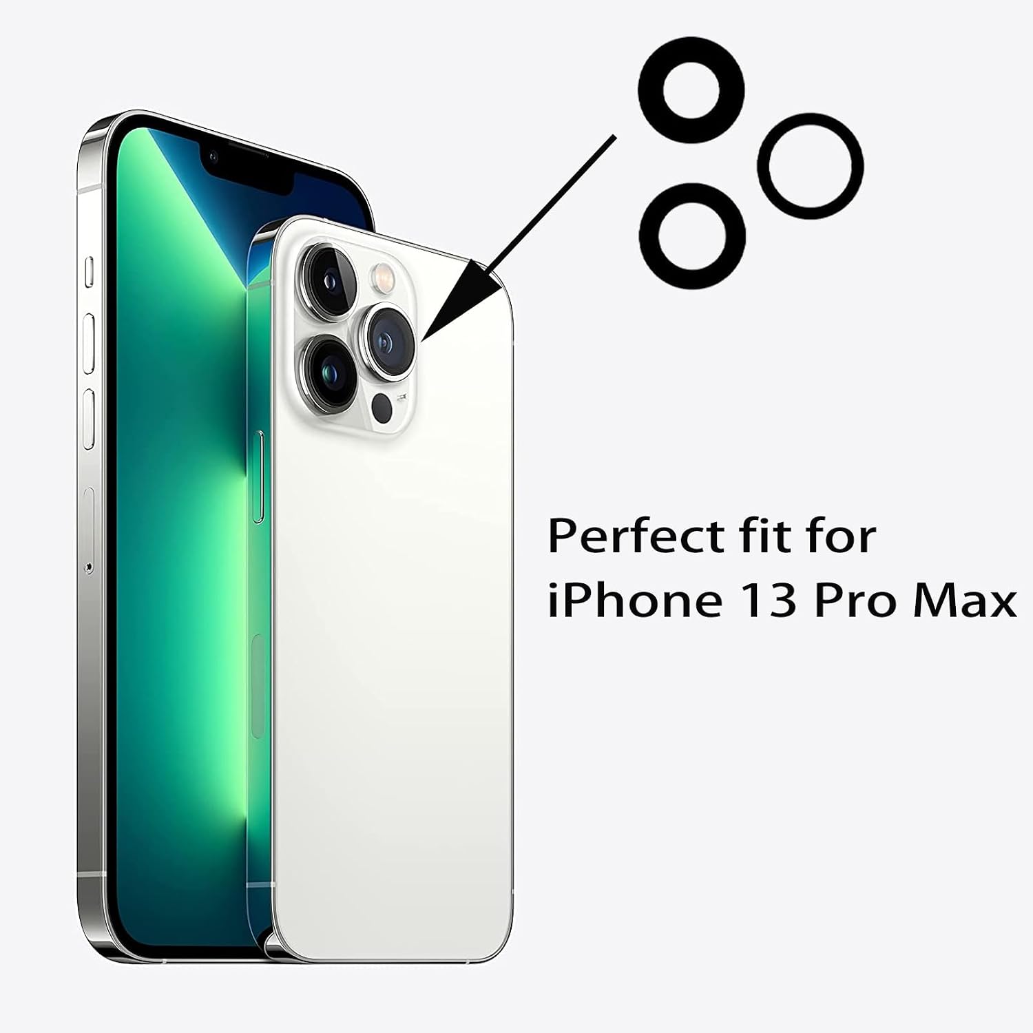 3 Pcs/Set Back Rear Camera Lens Replacement for iPhone 13 Pro Max, Rear Back Glass Camera Lens Cover Replacement with Pre-Installed Adhesive + Repair Tool Kit, Anti-Lens Scratch & Waterproof
